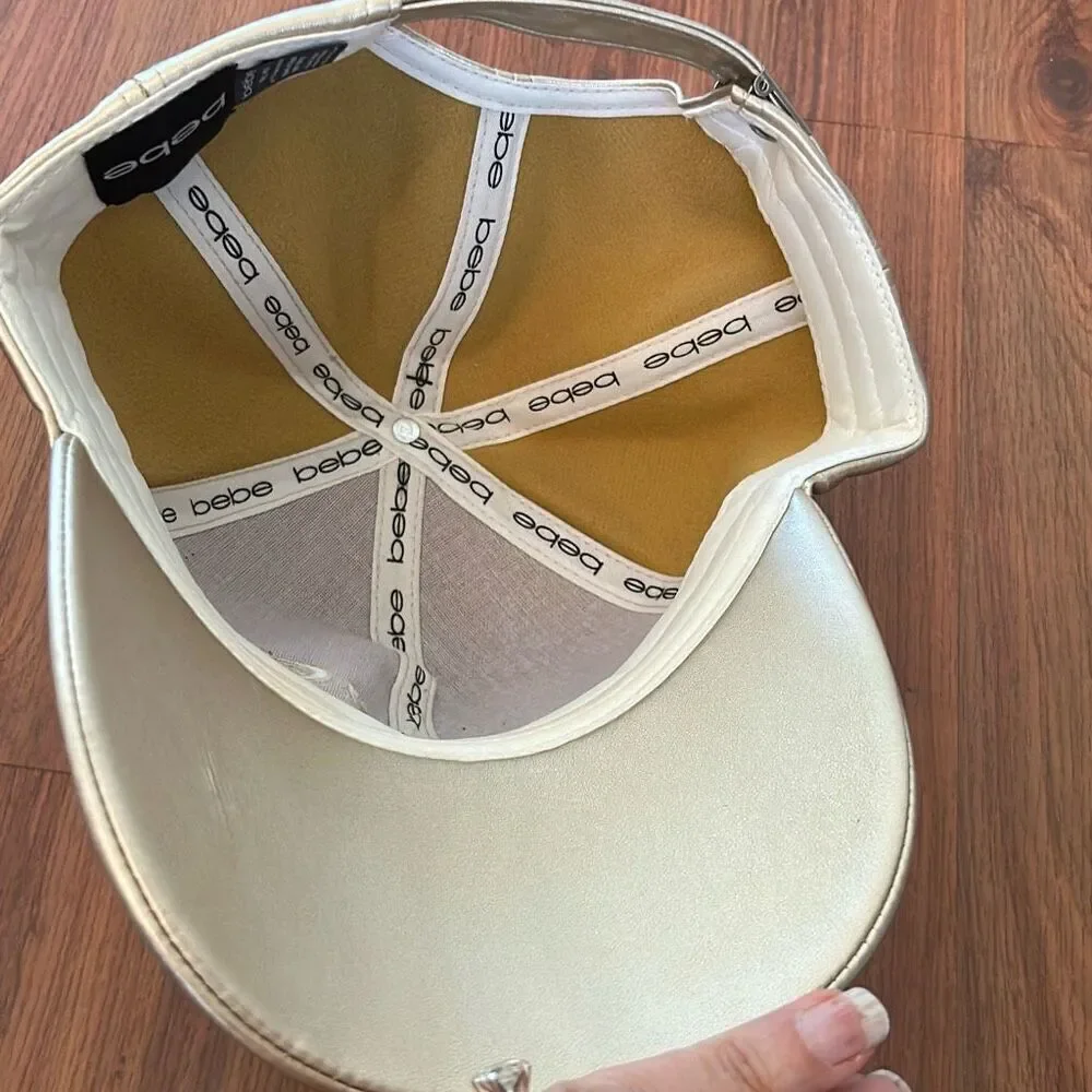 Bebe Gold studded baseball cap leather like